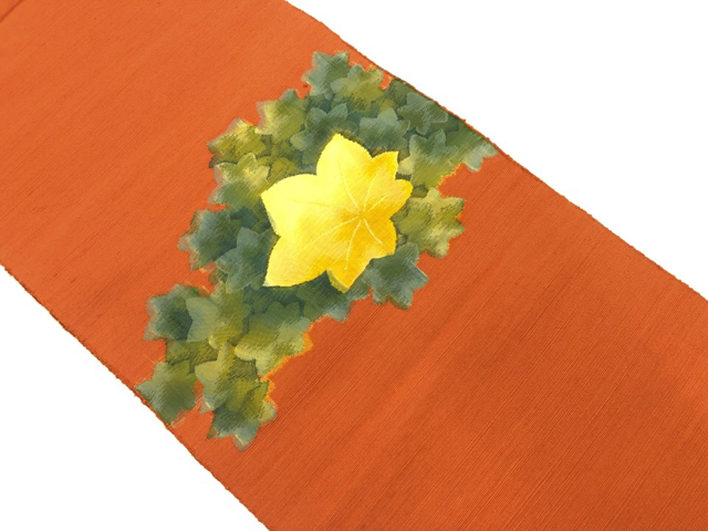 リサイクル　手織り紬楓模様織出し名古屋帯